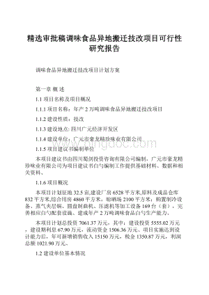 精选审批稿调味食品异地搬迁技改项目可行性研究报告.docx