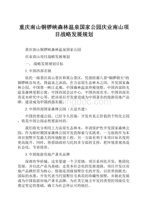 重庆南山铜锣峡森林温泉国家公园庆业南山项目战略发展规划.docx