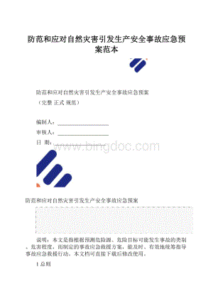 防范和应对自然灾害引发生产安全事故应急预案范本.docx