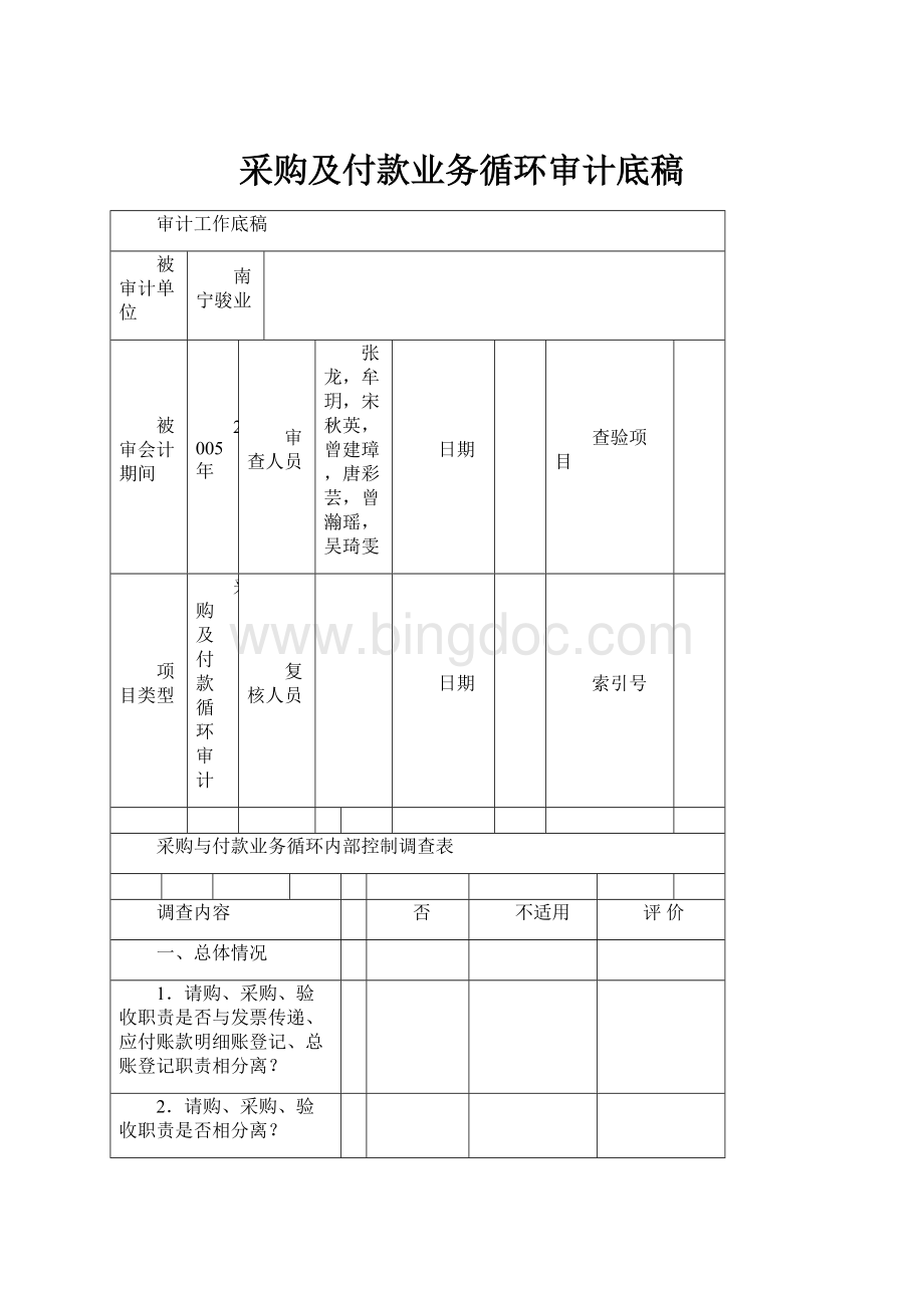 采购及付款业务循环审计底稿.docx