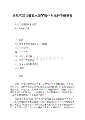 天然气三甘醇脱水装置操作与维护手册概要.docx