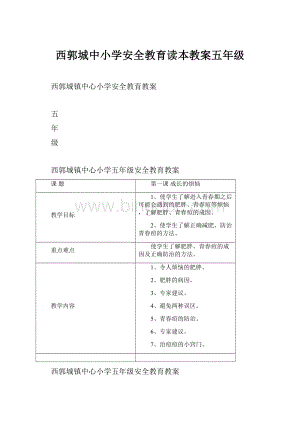 西郭城中小学安全教育读本教案五年级.docx