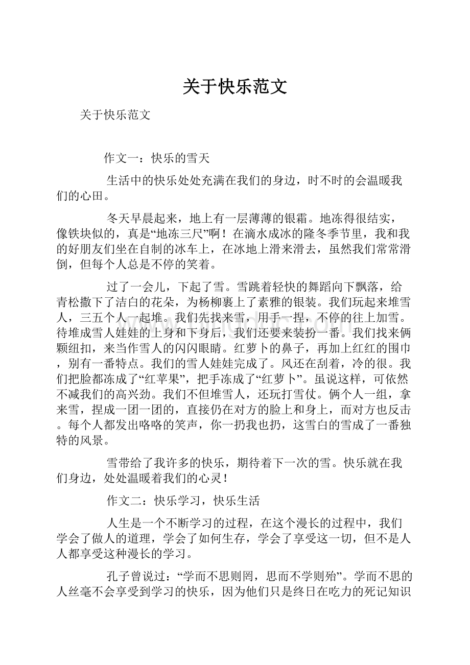 关于快乐范文.docx_第1页