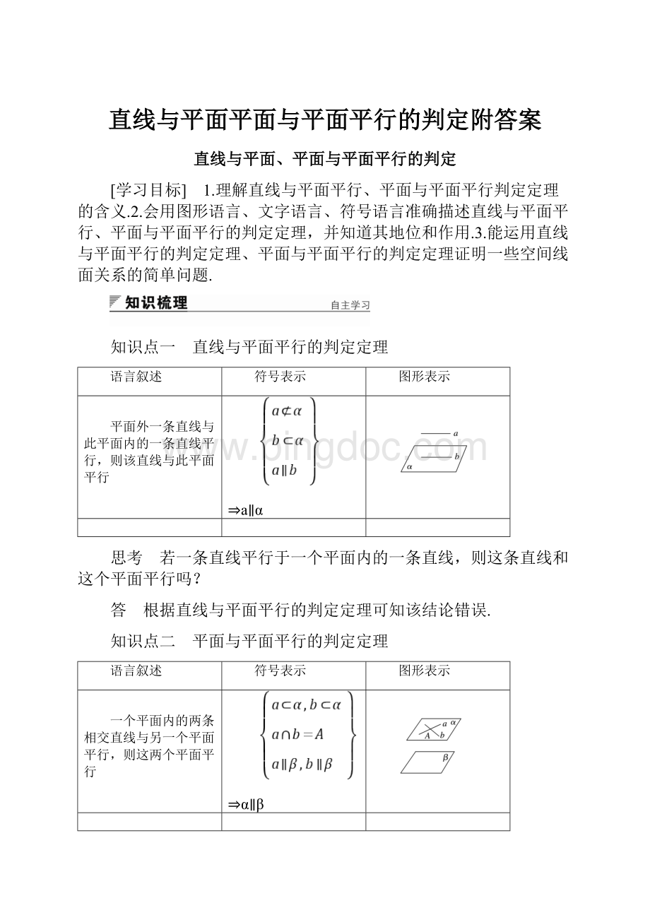 直线与平面平面与平面平行的判定附答案.docx_第1页