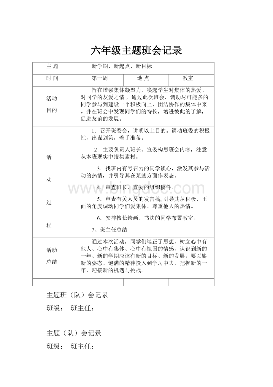 六年级主题班会记录.docx_第1页