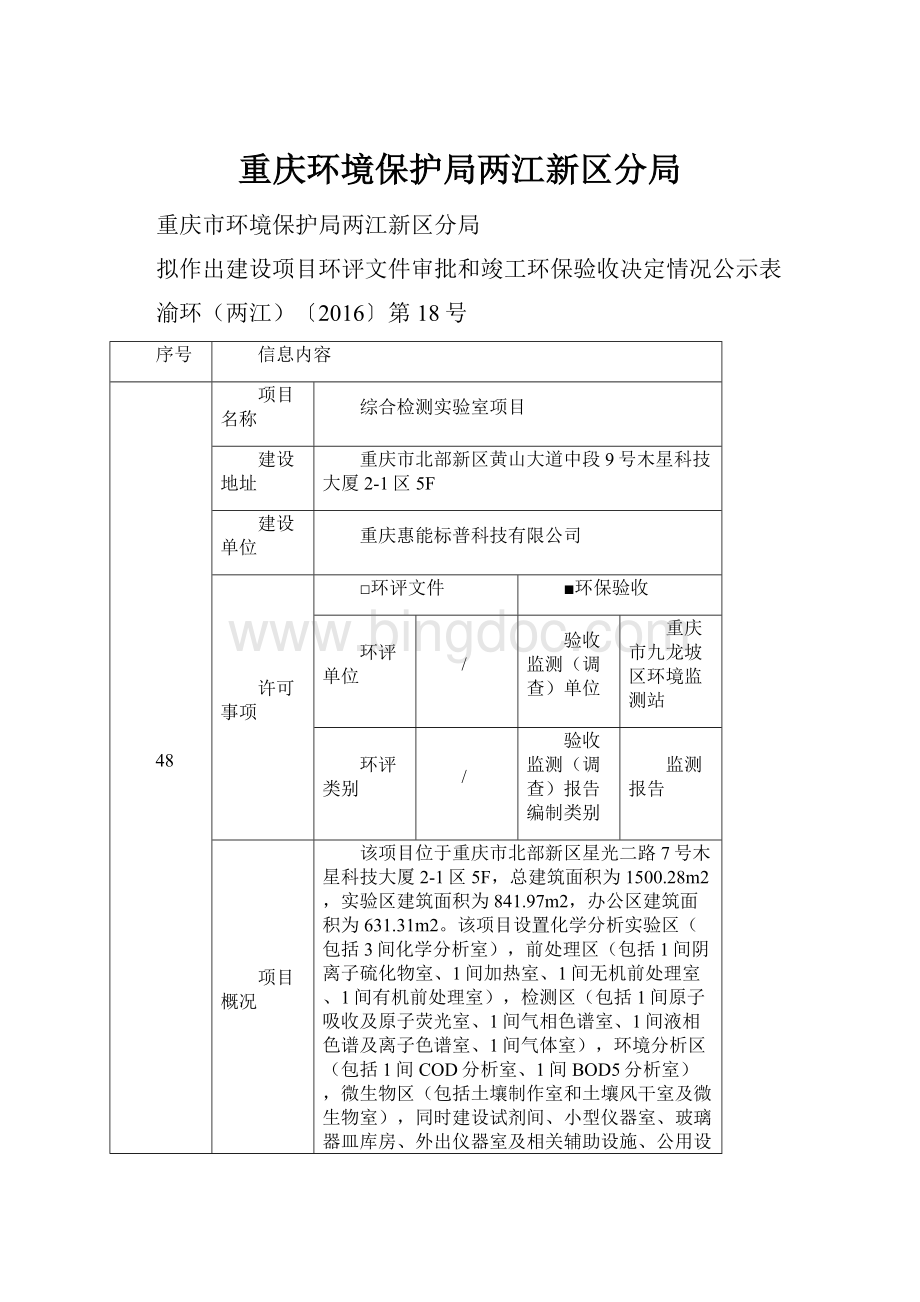 重庆环境保护局两江新区分局.docx_第1页