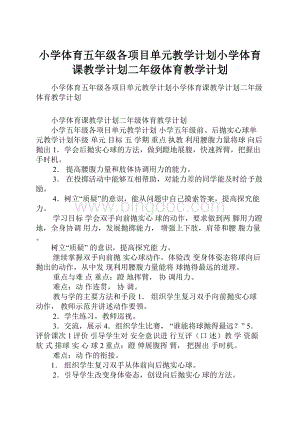 小学体育五年级各项目单元教学计划小学体育课教学计划二年级体育教学计划.docx