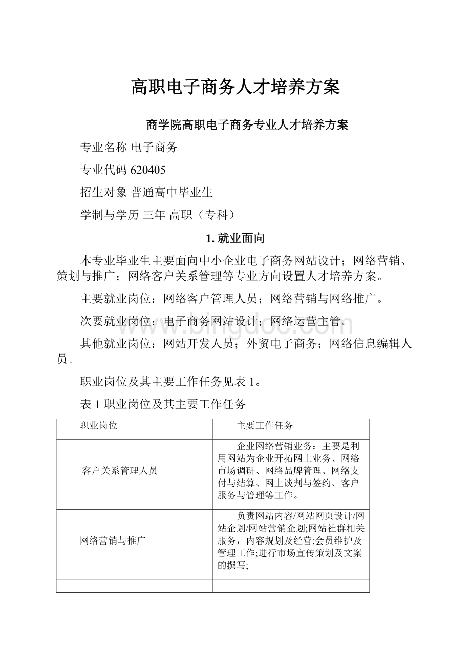 高职电子商务人才培养方案.docx_第1页