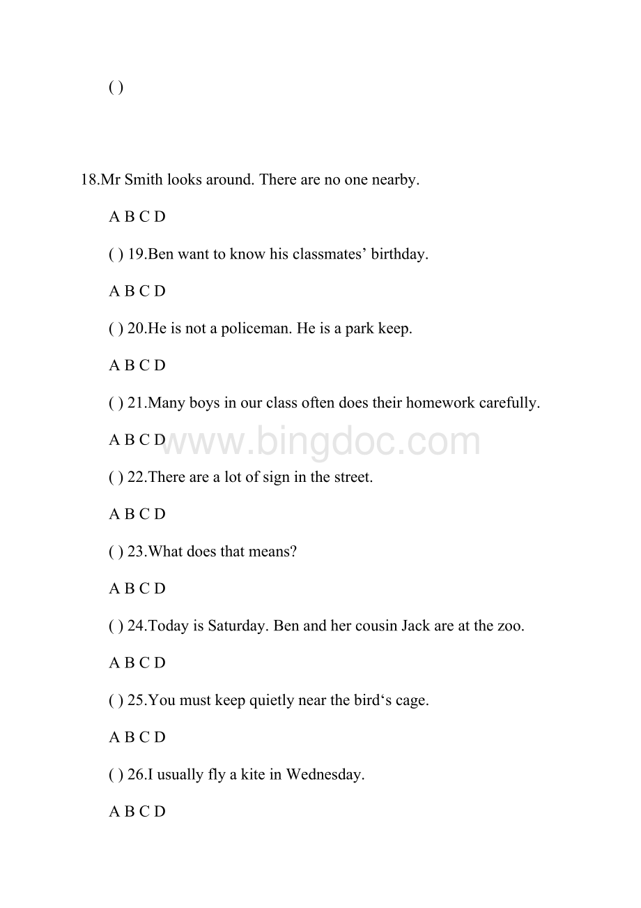 六年级英语试题6A学期英语改错练习.docx_第3页