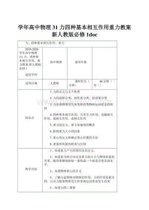 学年高中物理 31 力四种基本相互作用重力教案 新人教版必修1doc.docx