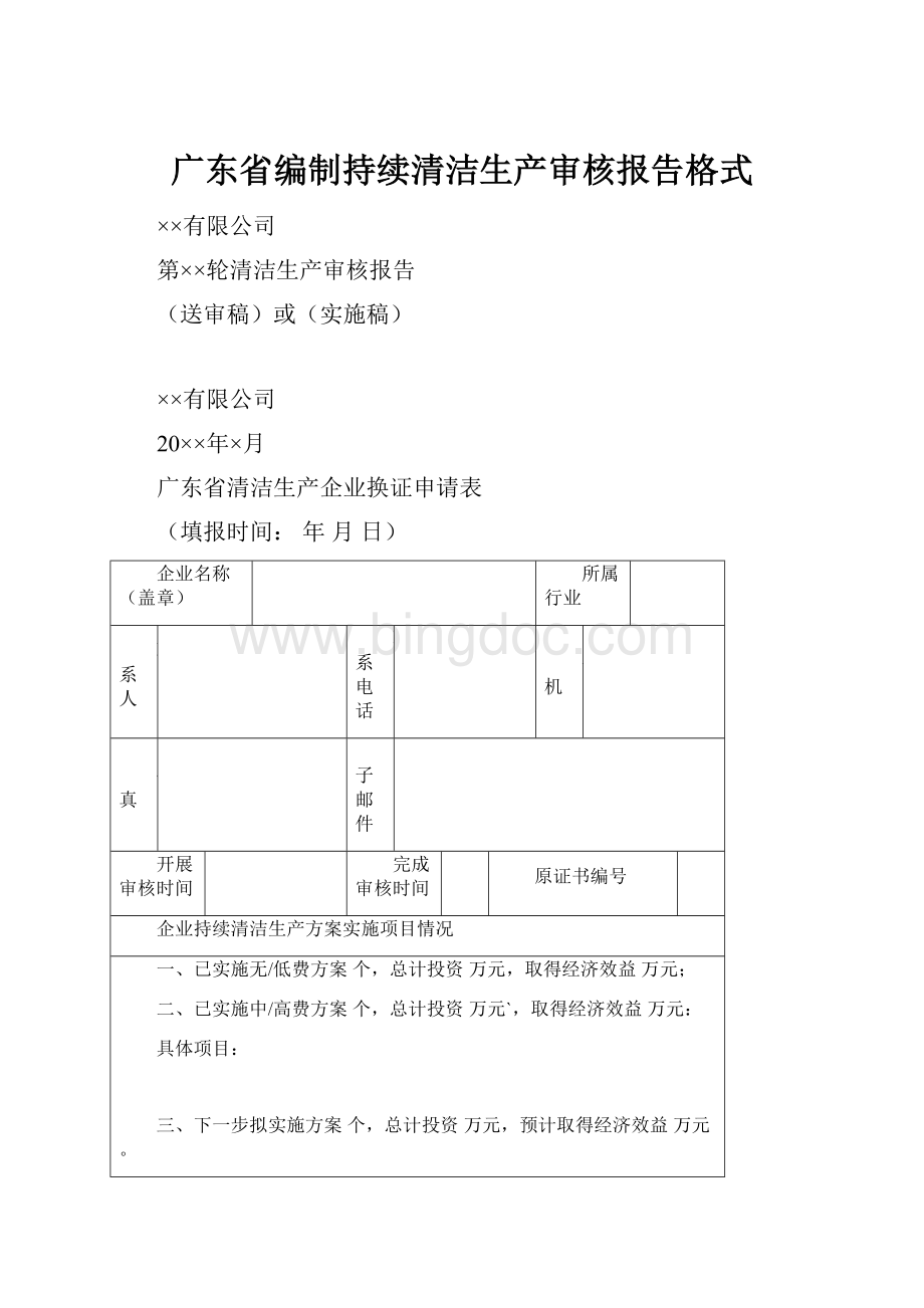 广东省编制持续清洁生产审核报告格式.docx