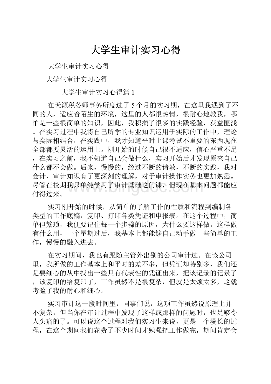 大学生审计实习心得.docx_第1页