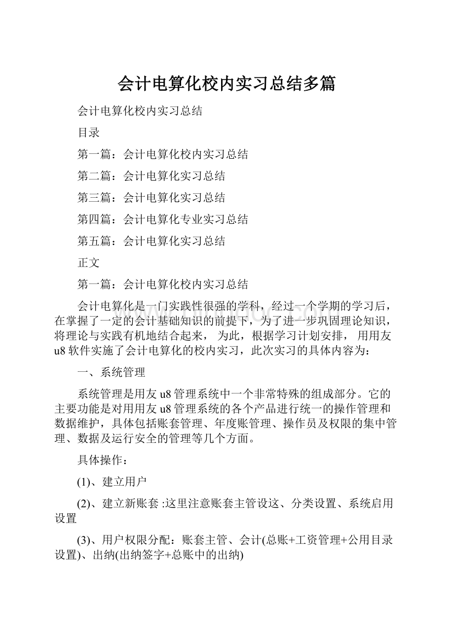 会计电算化校内实习总结多篇.docx