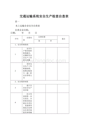 交通运输系统安全生产检查自查表.docx