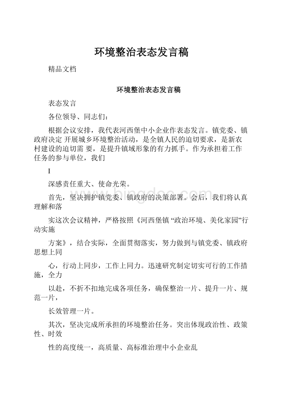 环境整治表态发言稿.docx_第1页