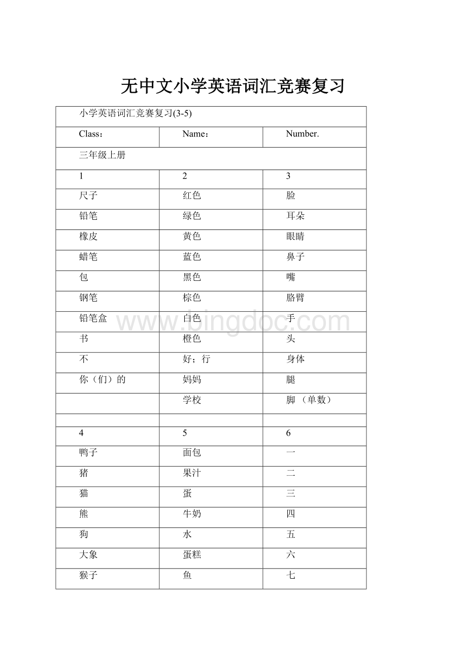 无中文小学英语词汇竞赛复习.docx_第1页