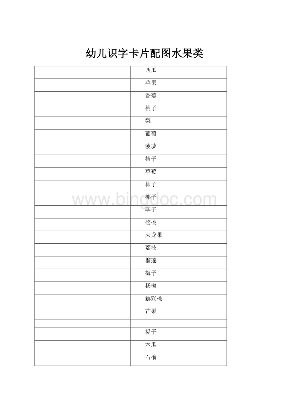 幼儿识字卡片配图水果类.docx