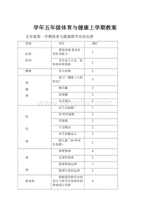 学年五年级体育与健康上学期教案.docx