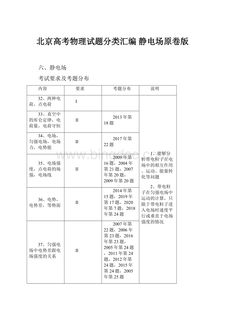 北京高考物理试题分类汇编 静电场原卷版.docx_第1页