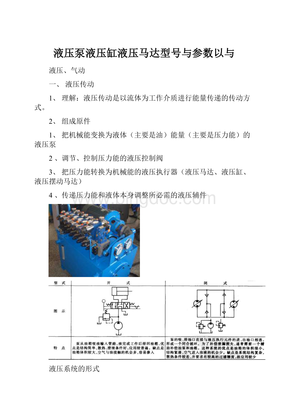 液压泵液压缸液压马达型号与参数以与.docx