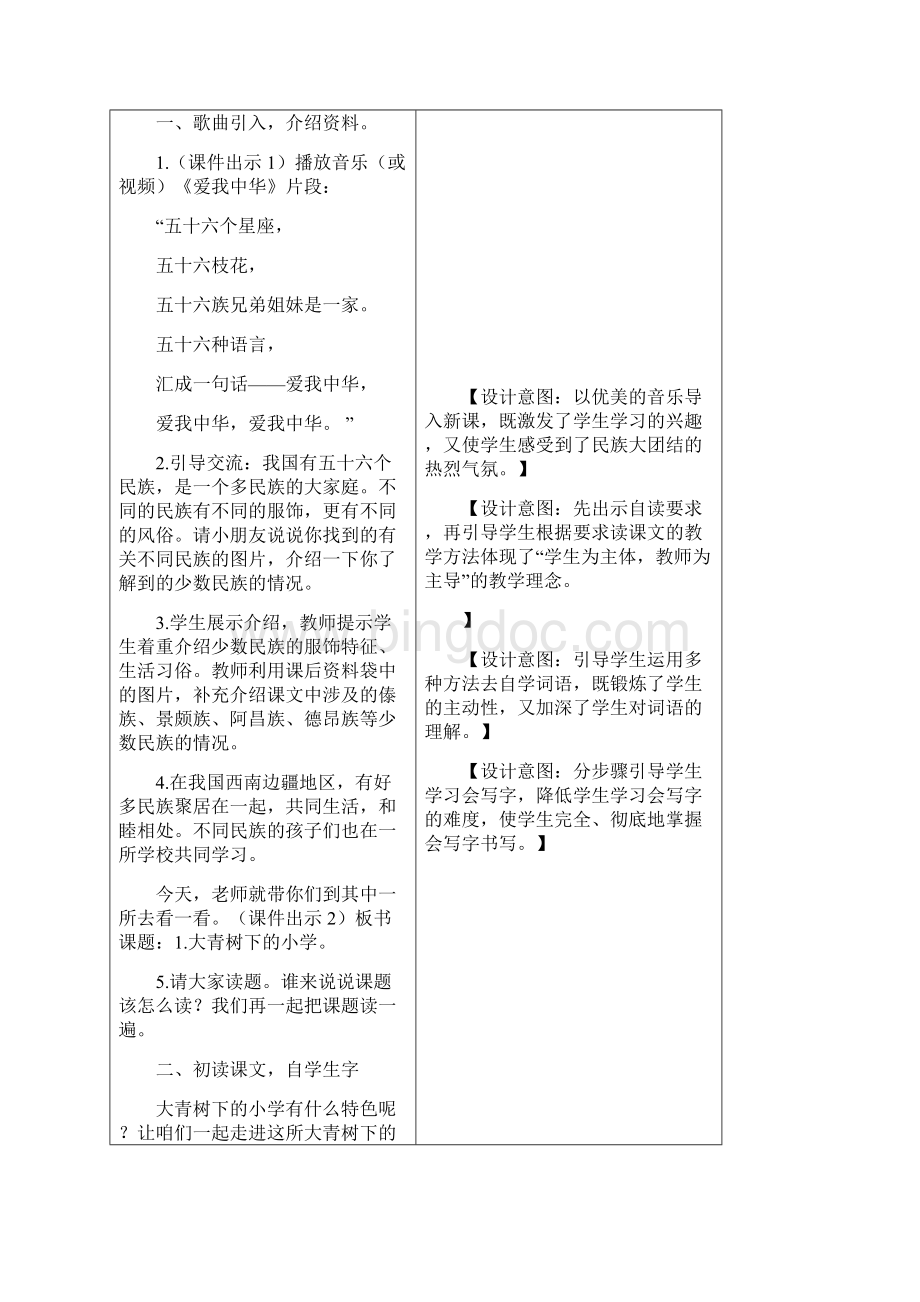 统编最新部编版小学三年级语文上册1 大青树下的小学 教学设计含课堂作业及答案.docx_第2页