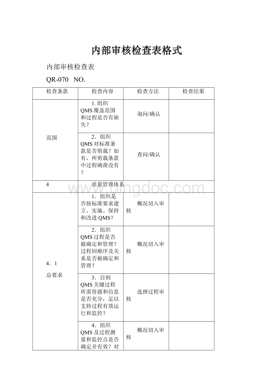 内部审核检查表格式.docx_第1页