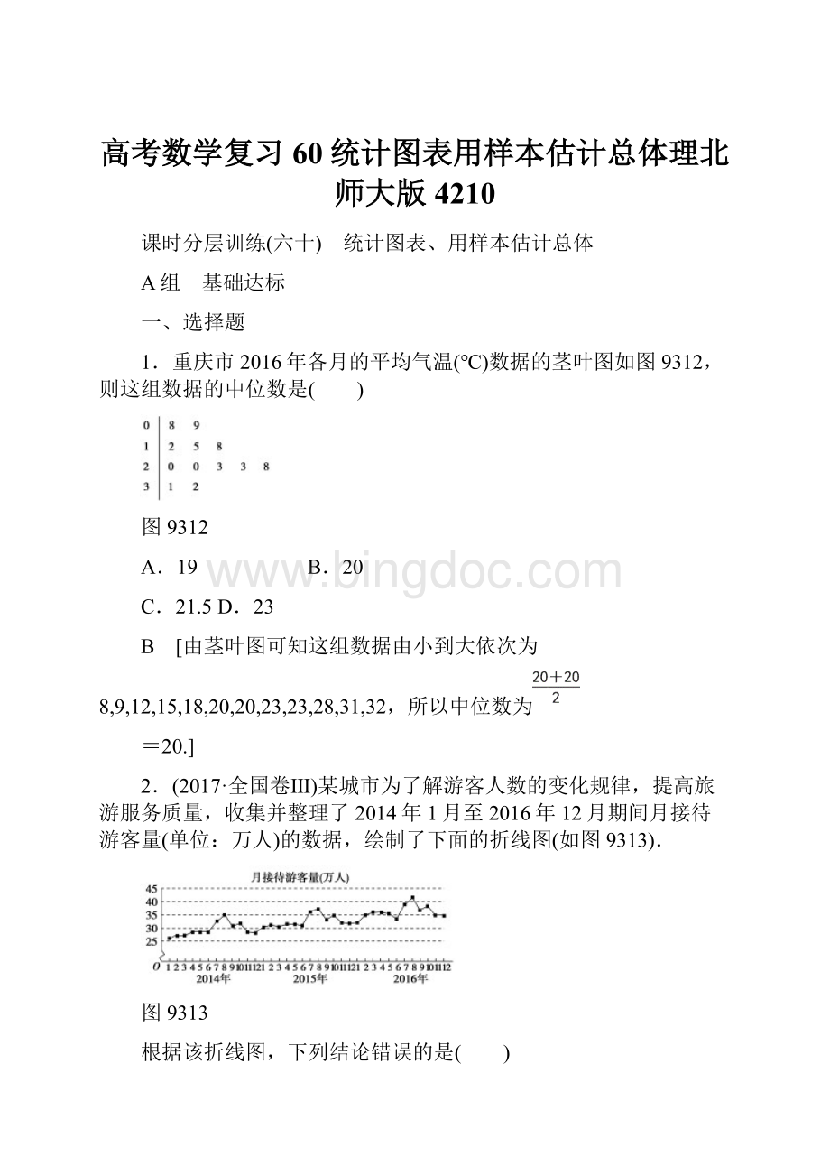 高考数学复习60统计图表用样本估计总体理北师大版4210.docx