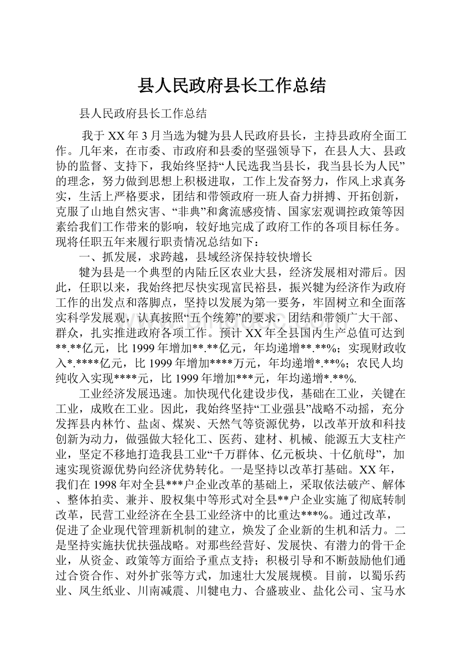 县人民政府县长工作总结.docx