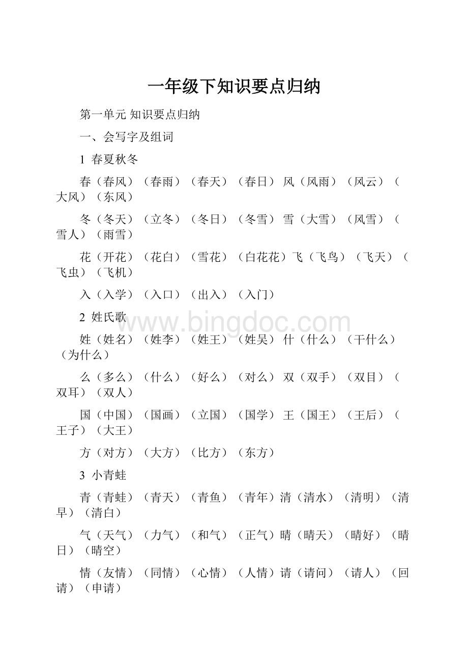 一年级下知识要点归纳.docx_第1页