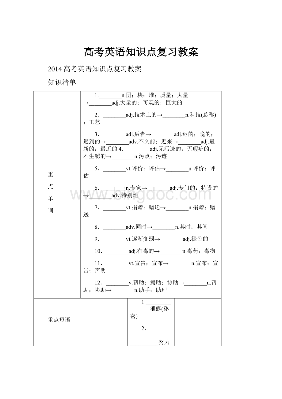 高考英语知识点复习教案.docx