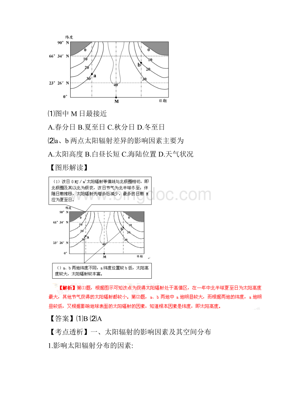 版高考地理考点大揭秘 自然地理 考点5 太阳辐射和太阳活动练习.docx_第2页