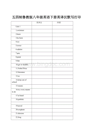 五四制鲁教版八年级英语下册英译汉默写打印.docx