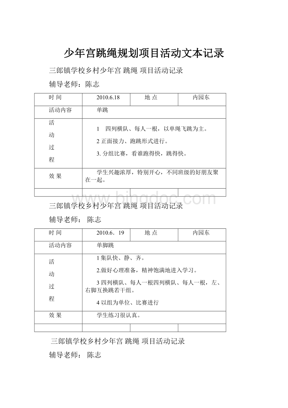 少年宫跳绳规划项目活动文本记录.docx