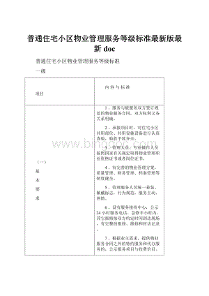 普通住宅小区物业管理服务等级标准最新版最新doc.docx