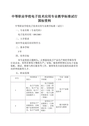 中等职业学校电子技术应用专业教学标准试行国标资料.docx