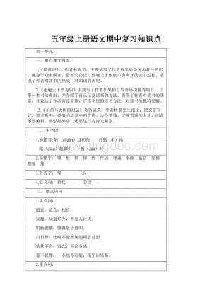 五年级上册语文期中复习知识点.docx