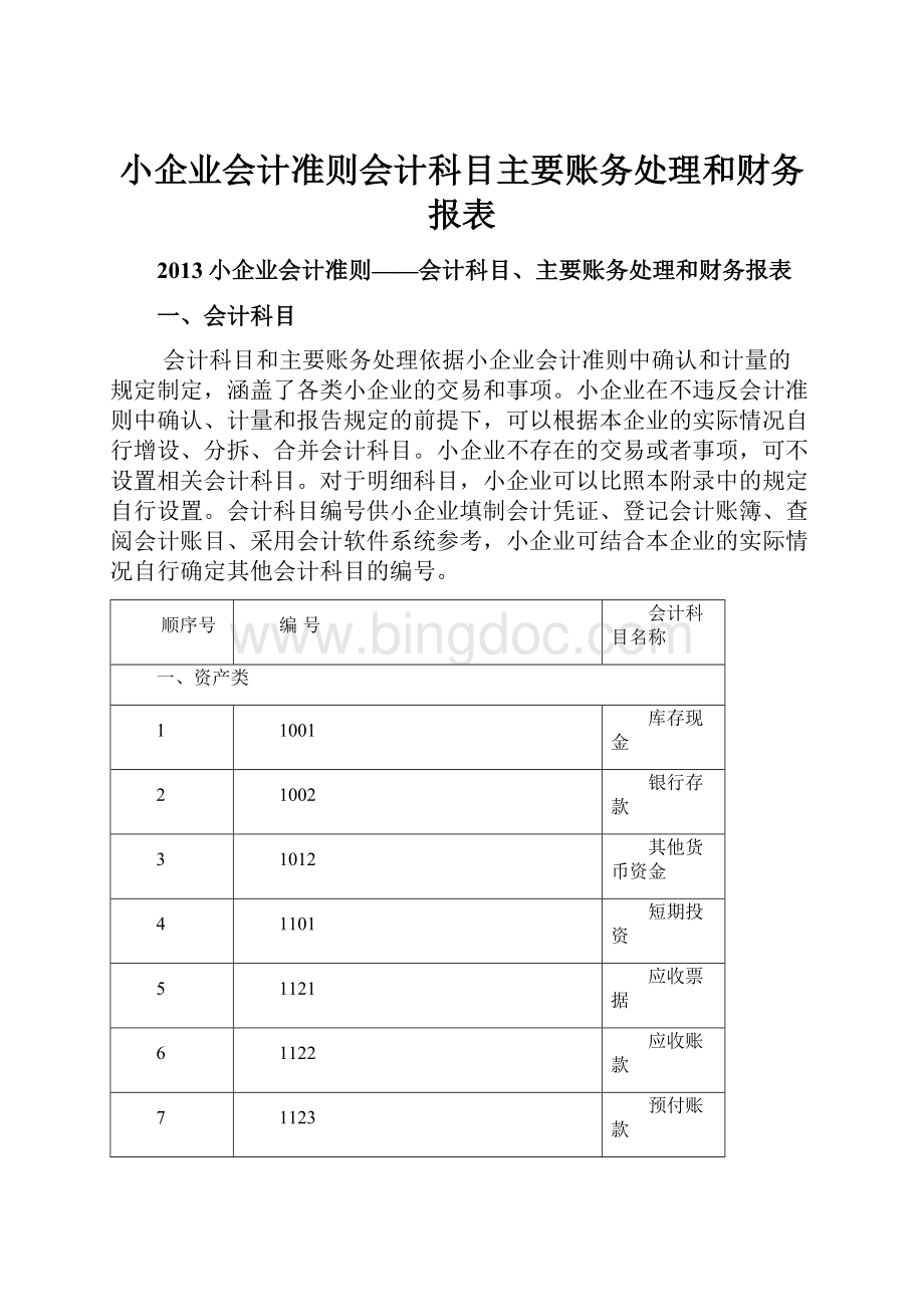 小企业会计准则会计科目主要账务处理和财务报表.docx_第1页