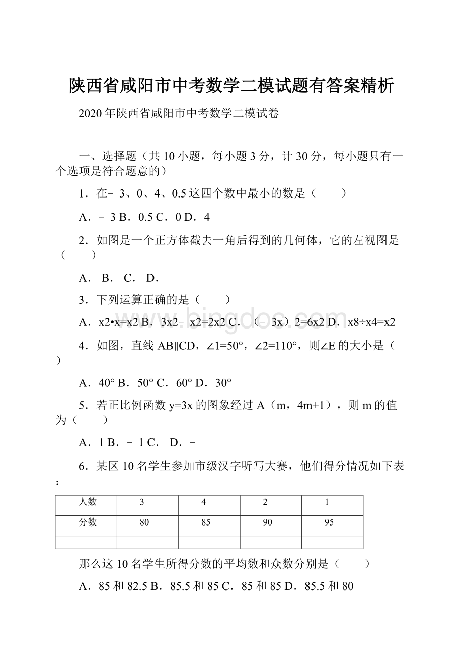 陕西省咸阳市中考数学二模试题有答案精析.docx_第1页