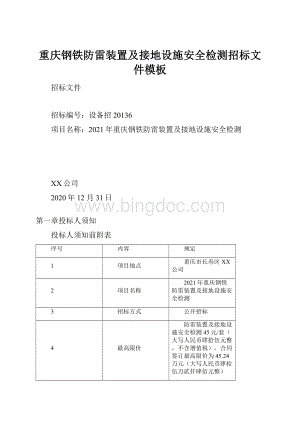 重庆钢铁防雷装置及接地设施安全检测招标文件模板.docx