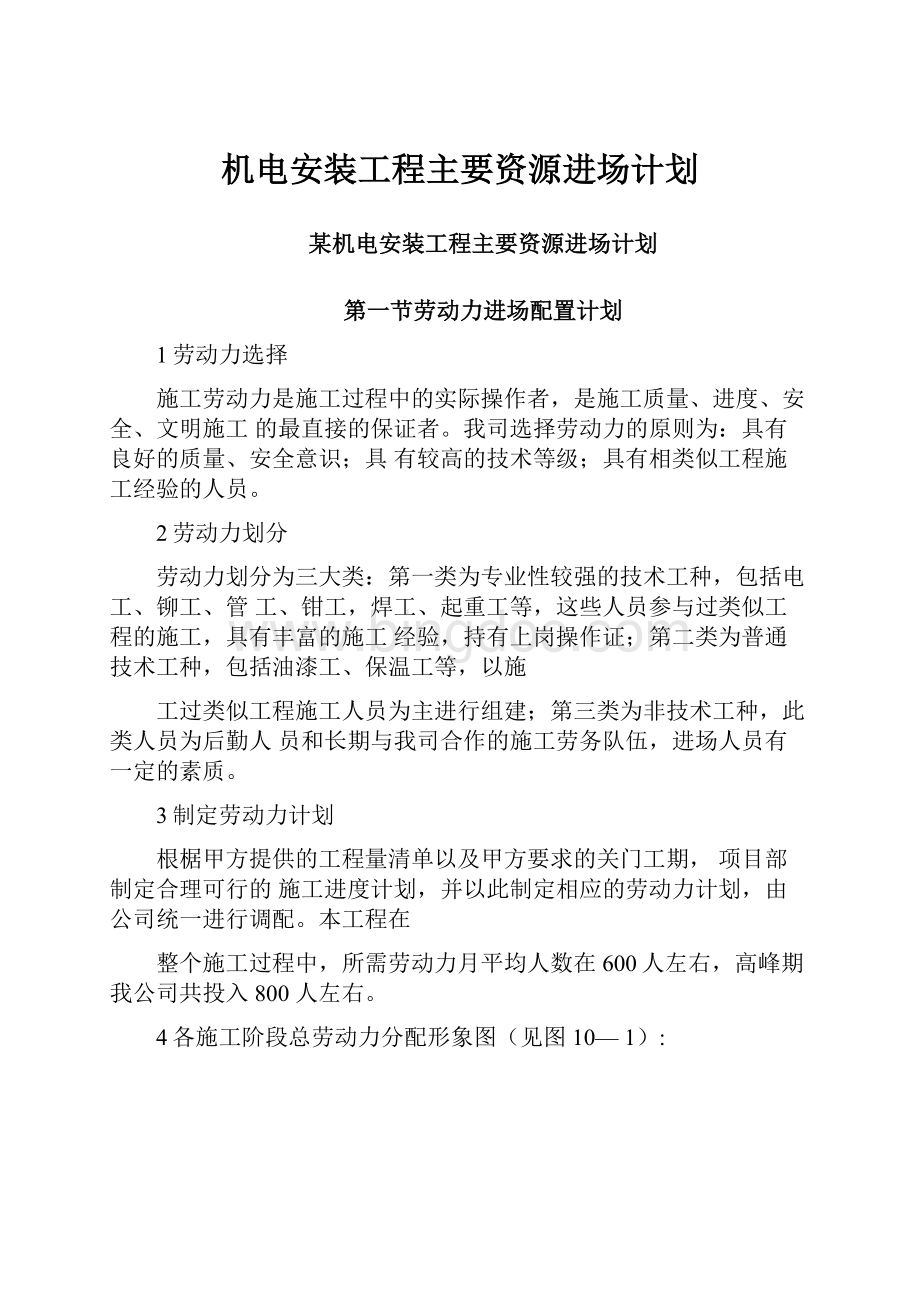 机电安装工程主要资源进场计划.docx_第1页