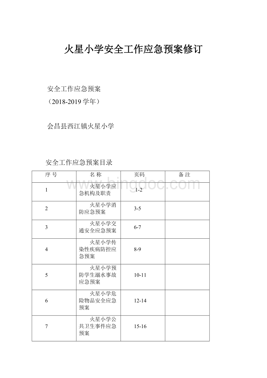 火星小学安全工作应急预案修订.docx