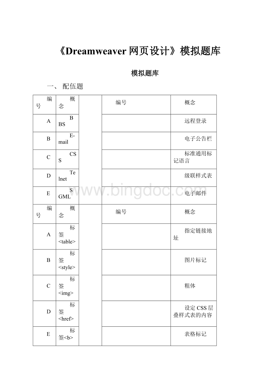 《Dreamweaver网页设计》模拟题库.docx