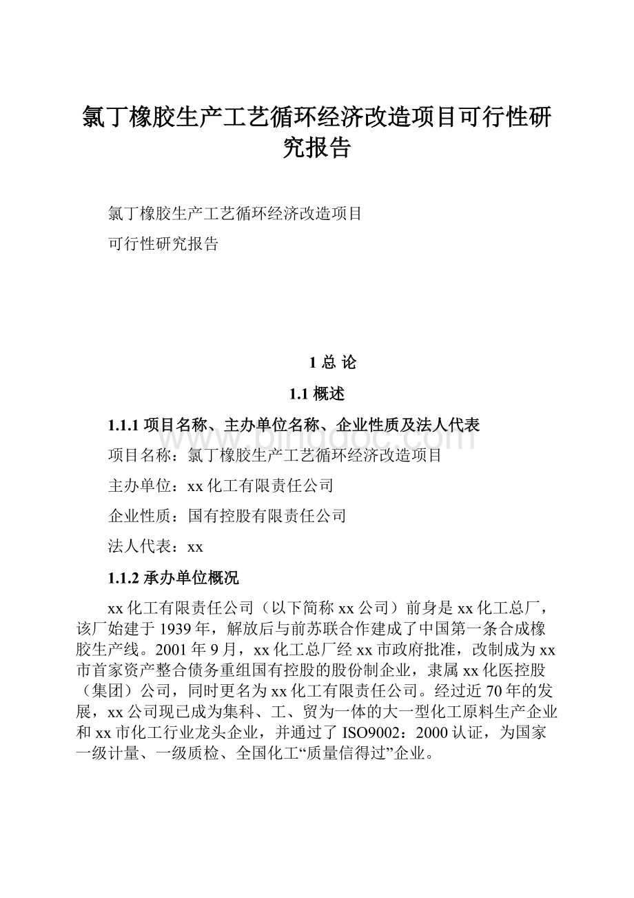 氯丁橡胶生产工艺循环经济改造项目可行性研究报告.docx_第1页