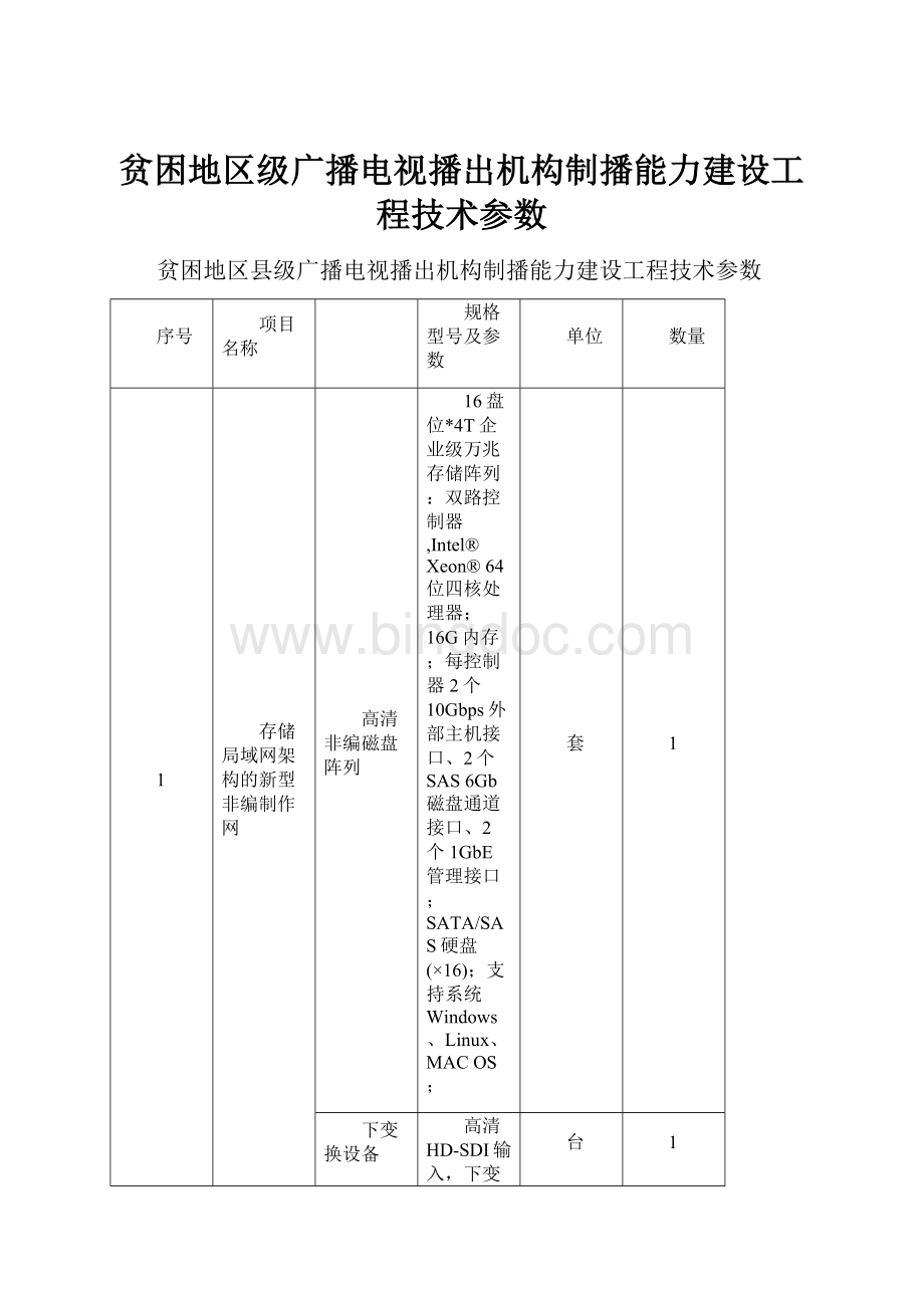 贫困地区级广播电视播出机构制播能力建设工程技术参数.docx