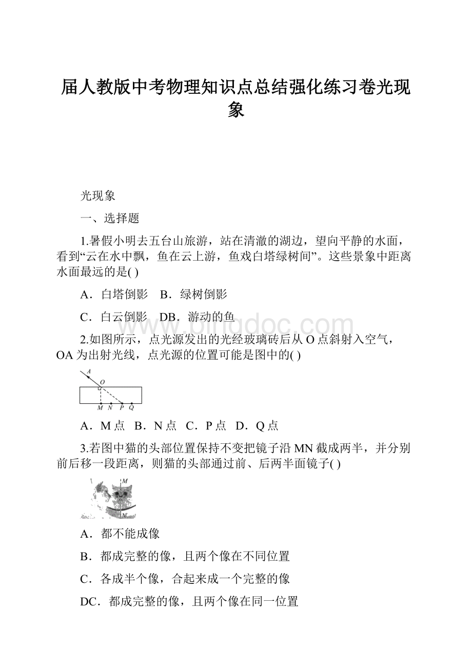 届人教版中考物理知识点总结强化练习卷光现象.docx