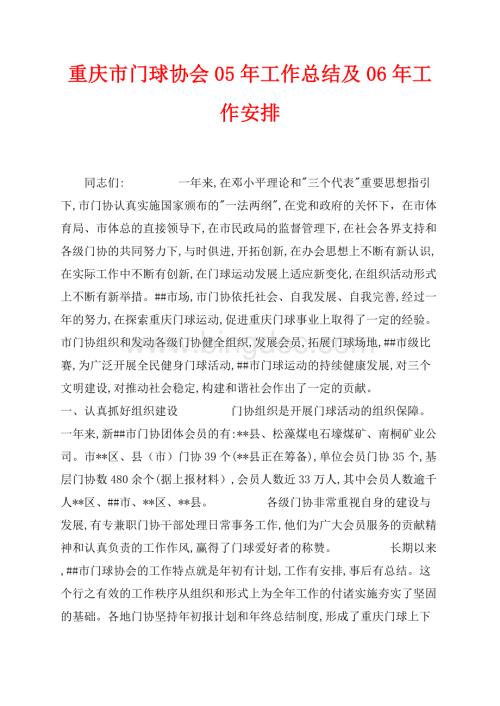 重庆市门球协会05年工作总结及06年工作安排（共7页）4600字.docx