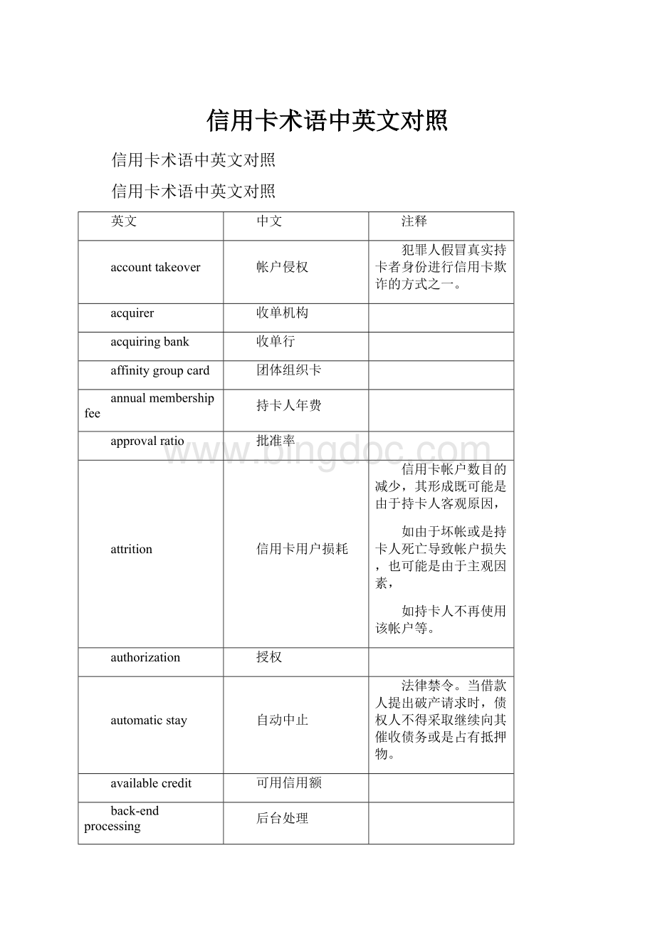 信用卡术语中英文对照.docx