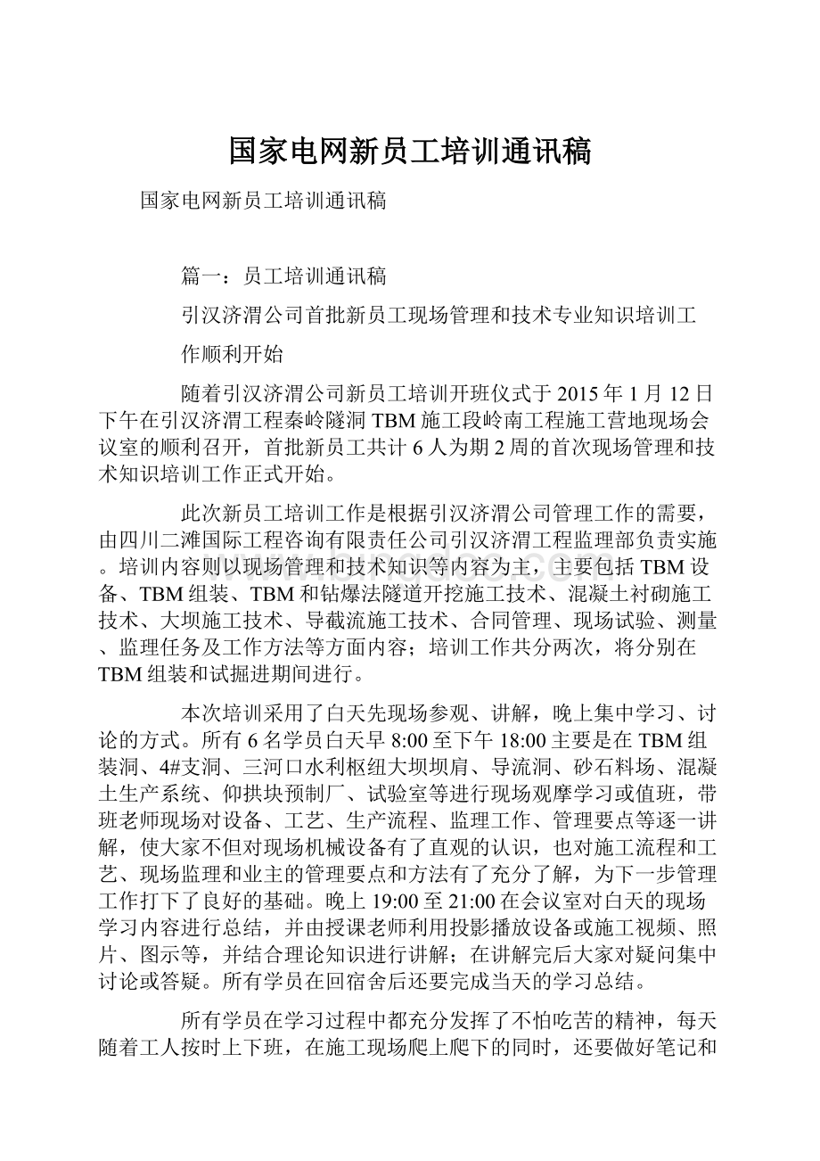 国家电网新员工培训通讯稿.docx_第1页