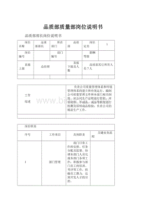 品质部质量部岗位说明书.docx