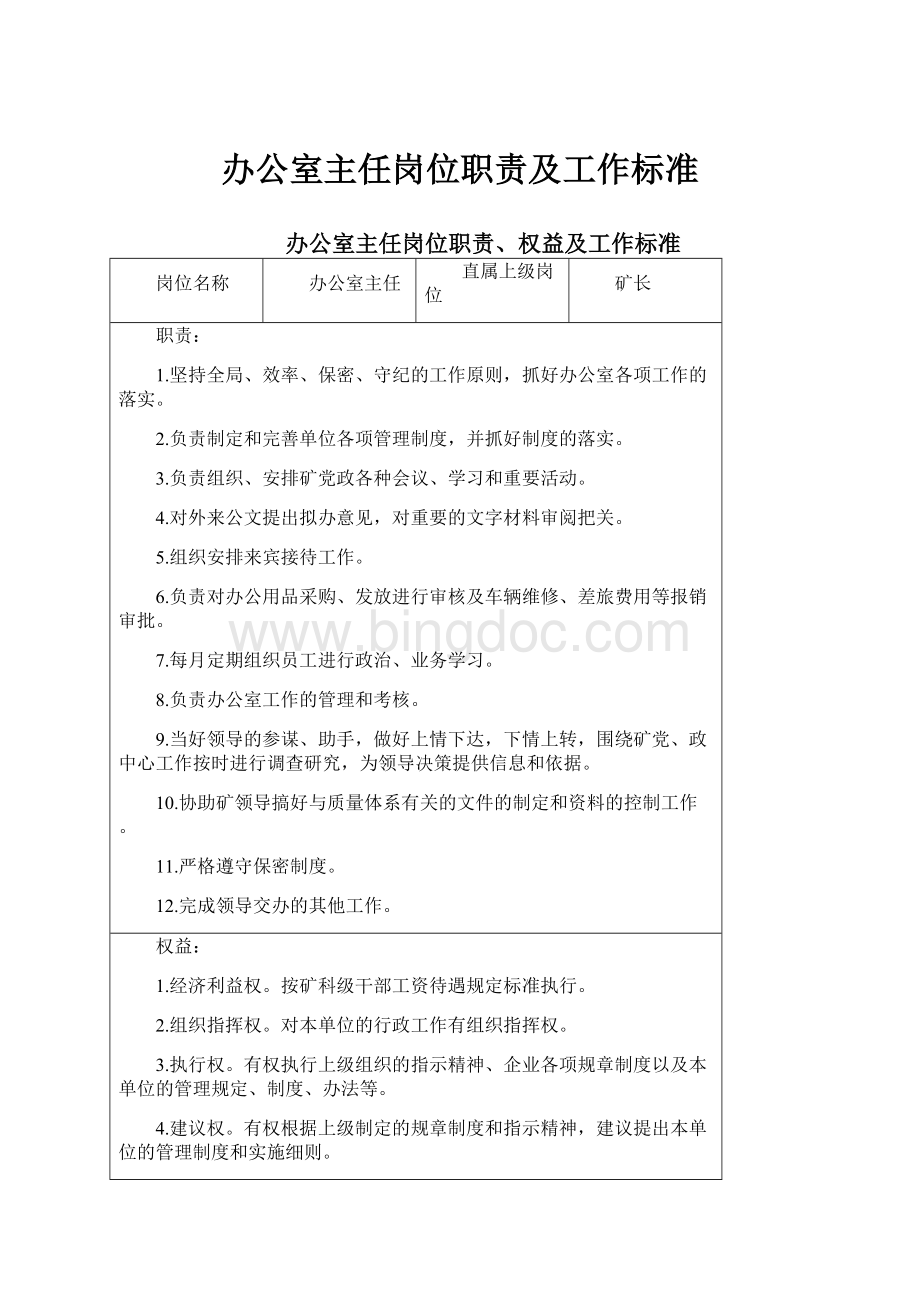 办公室主任岗位职责及工作标准.docx